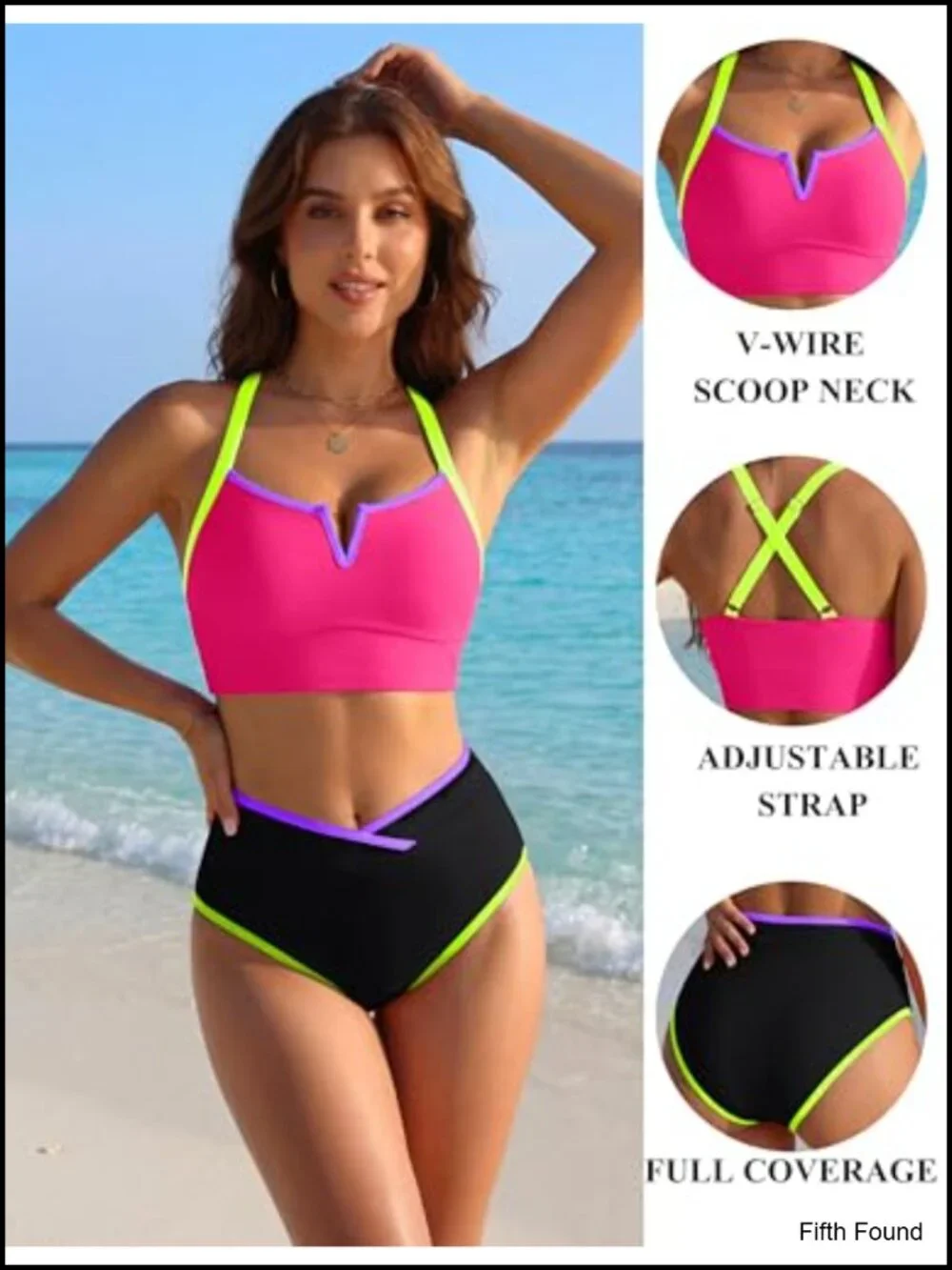 High Waisted Bikini Set Tummy Control Sporty Racerback V-Wire Notch